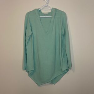 New York & Company Turquoise Hoodie V-neck Sweater